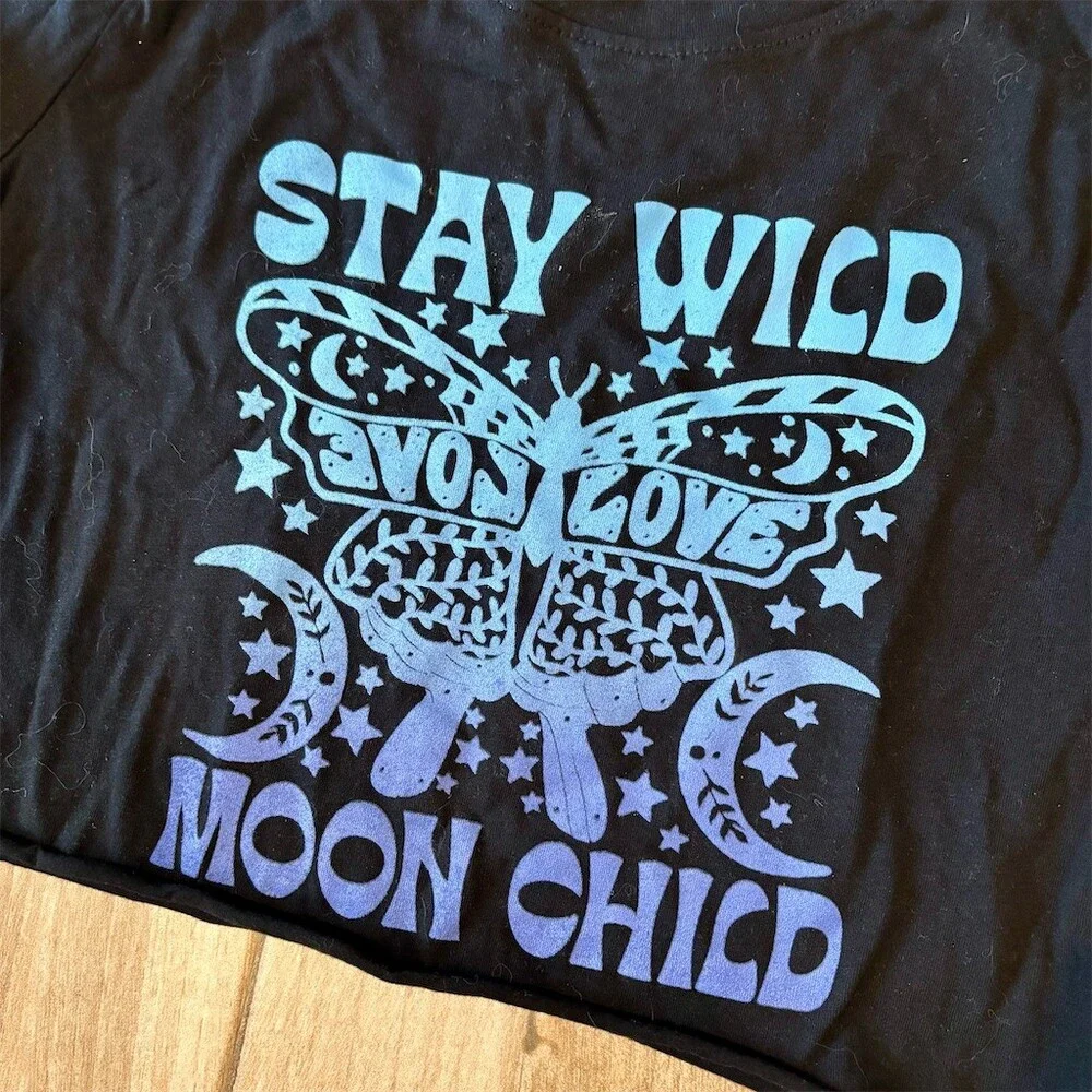 Prince Peter Collection T-Shirt Womens Size L Black Stay Wild Moon Child